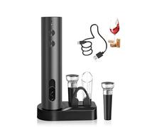 ZOYIDOUX Tire bouchon électrique rechargeable Coffret Cadeau - Ouvre-bouteille avec base de rangement, 2 Bouchons sous vide, Câble USB-C, Verseur & Coupe-capsule, Cadeau pour les amateurs de vin