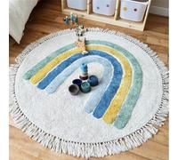 ZOYIEP Tapis de jeu rond pour enfant - Motif arc-en-ciel - Lavable - Antidérapant - Grand tapis de jeu (bleu, 100 x 100 cm)
