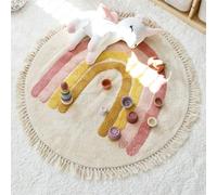 ZOYIEP Tapis de jeu rond pour enfant - Motif arc-en-ciel - Lavable - Antidérapant - Grand tapis de jeu (rose, 100 x 100 cm)