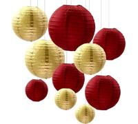 ZOYOO Lanterne en Papier Rouge Or, Lot de 10 Lanternes en Papier Rondes à Suspendre pour Anniversaire, Mariage, Moisson, Noël, Saint-Valentin, Décoration Maison et Jardin d'automne