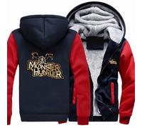 ZOYTPRZ Sweat à Capuche zippé pour Homme pour Monster Hunter Winter Casual Sweat à Capuche Patchwork Veste Polaire à Manches Longues Sweat à Capuche de Travail pour Homme avec Poches,Red Blue-L