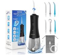 ZOZOA Hydropulseur dentaire sans fil, 4 modes d'irrigation, nettoyeur de dents portable rechargeable, étanche IPX7, 6 embouts de rechange, curedents d'eau de 300 ml pour appareils dentaires, voyage