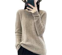 Zozogag Pull en Laine Mérinos pour Femme, Col Rond, Motif d'oreille De Blé, Ajouré, Décontracté, Tricot, Doux, Collection Printemps-Automne, 100% khaki9 XXL(67.5-75kg)