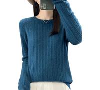 Zozogag Pull en Laine Mérinos pour Femme, Col Rond, Motif d'oreille De Blé, Ajouré, Décontracté, Tricot, Doux, Collection Printemps-Automne, 100% Seaweed Blue XL(62.5-67.5kg)
