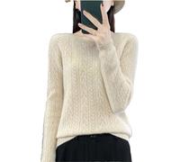 Zozogag Pull en Laine Mérinos pour Femme, Col Rond, Motif d'oreille De Blé, Ajouré, Décontracté, Tricot, Doux, Collection Printemps-Automne, 100% Beige L(55-62.5kg)