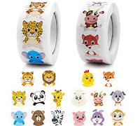 ZoZoMaiy 1000 Pièces Autocollants Animaux Ronds Autocollant Animaux En Rouleau 2.5cm Étiquette Adhésif Bricolage Récompenses Autocollants pour Les Enfants Faveurs De Partie (2 Rouleaux)