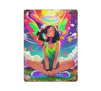 ZPAOWUFB Fée souriante fille dans un Meado coloré Décoration murale Art Métal Poster Moderne Bar Décorations 40 x 30 cm