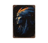 ZPAOWUFB Portrait d'un chef amérindien Décoration murale Art Métal Poster Moderne Bar Décorations 30 x 20 cm