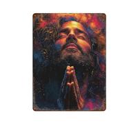 ZPAOWUFB Prier Jésus dans la lumière colorée Décoration murale Art Métal Affiche Moderne Bar Decorations40x30cm