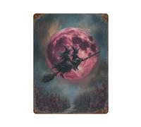 ZPAUEHFB Sorcière volant sur un balai avec diable rouge Décoration murale Art Métal Poster Moderne Bar Décorations 40 x 30 cm