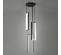 ZPBSJ Moderne Dimmbar Cuisine Pendelleuchte Lumière LED Noir Pendulum 3 Anneau Rectangulaire Pendant für Esszimmer Chambre Salon Couloir