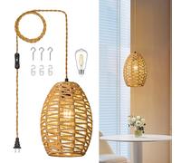 ZPBSJ Rotin Insert Suspension Bohème Suspension Lustre Brun Hauteur Panier Réglable Lampe E27 Chambre Salon Ferme Lustre(1-Paquet)