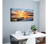ZPDHBXMV Décoration murale sur toile, style minimaliste moderne, représentant un paysage de lac au lever de soleil avec un bateau lumineux, pour le salon (50 x 100 cm/sans cadre)