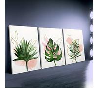 ZPDHBXMV Ensemble de 3 toiles décoratives minimalistes, bohèmes et modernes, représentant des plantes vertes, roses et dorées, pour salon ou chambre (55 x 75 cm x 3 / Sans cadre)