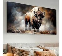 ZPDHBXMV Tableau sur toile représentant un bison sauvage dans un champ poussiéreux, idéal pour le salon, la chambre ou le bureau (40 x 80 cm/sans cadre)