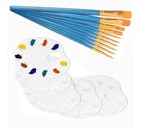 Zpeiran 5PCS Palettes de Peinture Ovale en Plastique avec 10 Pièces Pinceaux - Palette de Couleur pour Aquarelle, Gouache,Acrylique et Peinture à l'huile - 22,5cm - Artiste et DIY