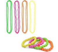 Zpeiran Beads Fluorescent,4 Bracelets de Perles+4 Collier Neon,Colorés -Magiques Accessoires des Années 80,pour Femmes Accessoires et Durables pour Fête et Jeu de Rôle