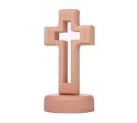 Zpeiran Croix en Bois Décorative avec Socle Crucifix Catholique Debout Fait Main - Décoration de Table, Baptême et Intérieur Religieux - Cadeau Religieux en Bois Rustique Style Jésus