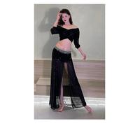ZPFDSG Abito Danza Ventre Donna Jupe de danse du ventre, ensemble vêtements d'entraînement, grande taille, robe en maille for spectacle sur scène moderne(Black no Belt chain,XX-Large)