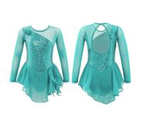 ZPFDSG Justaucorps De Gymnastique Fille Girls Figure Ice Skating Dress Sparkly Sequin Gymnastics Dance Ballet Tutu Leotard Kids Long Sleeve Mesh Splice Costume(Mint Green,12)