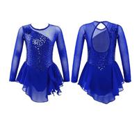 ZPFDSG Justaucorps De Gymnastique Fille Girls Figure Ice Skating Dress Sparkly Sequin Gymnastics Dance Ballet Tutu Leotard Kids Long Sleeve Mesh Splice Costume(Blue,10)