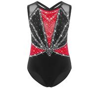 ZPFDSG Justaucorps De Gymnastique Fille Kids Girls Rhinestone Ballet Dance Bodysuit Color Block Metallic Gymnastics Jumpsuit Stage Performance Costume Skating Leotard(Red,6)