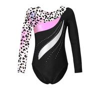 ZPFDSG Justaucorps De Gymnastique Fille Kids Long Sleeve Shiny Rhinestone Gymnastics Leotard Print Childs Figure Skating Jumpsuit For Girls Teens Ballet Dance Bodysuit(Leopard Colorful,8)