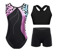 ZPFDSG Justaucorps De Gymnastique Fille Rhythmic Gymnastics Jumpsuit For Kids Girls Acrobatics Ballet Outfit Children's Print Leotard Rhinestones Skating Yoga Bodysuit(Pink,10)