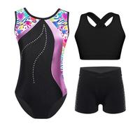 ZPFDSG Justaucorps De Gymnastique Fille Rhythmic Gymnastics Jumpsuit For Kids Girls Acrobatics Ballet Outfit Children's Print Leotard Rhinestones Skating Yoga Bodysuit(Colorful Heart,14)