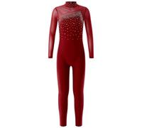 ZPFDSG Justaucorps De Gymnastique Fille Rhythmic Gymnastics Suit Full Body Girls Long Sleeve Rhinestone Bodysuit Artistic Jersey Performance Costumes(Red,16)