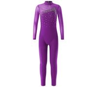 ZPFDSG Justaucorps De Gymnastique Fille Rhythmic Gymnastics Suit Full Body Girls Long Sleeve Rhinestone Bodysuit Artistic Jersey Performance Costumes(Purple,14)