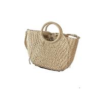 ZPFDSG Sac en Paille Femme Sacs à main en paille tissée for femmes, sac de voyage fait main, sac de plage, sac seau d'été avec poignée, sac fourre-tout, panier(Bigbeige)
