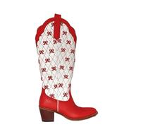 ZPFDSG Santiag Femme Bottes de cow-girl blanches à enfiler et hauteur genou for femmes avec nœud, grandes tailles, bottes de cowboy confortables for femmes(SH240901C,44)