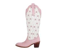 ZPFDSG Santiag Femme Bottes de cow-girl blanches à enfiler et hauteur genou for femmes avec nœud, grandes tailles, bottes de cowboy confortables for femmes(SH240901A,39)