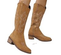 ZPFDSG Santiag Femme Bottes de cowboy hautes for femmes, chaussures de marche à talons mi-hauts, bottes épaisses à fermeture éclair, escarpins punk(Brown,42)