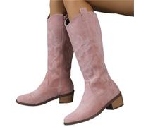 ZPFDSG Santiag Femme Bottes de cowboy hautes for femmes, chaussures de marche à talons mi-hauts, bottes épaisses à fermeture éclair, escarpins punk(Pink,36)