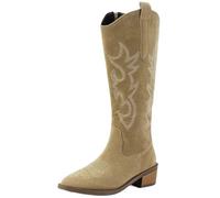 ZPFDSG Santiag Femme Bottes de cowboy hautes for femmes, chaussures de marche à talons mi-hauts, bottes épaisses à fermeture éclair, escarpins punk(Khaki,42)