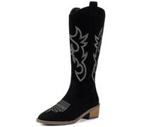 ZPFDSG Santiag Femme Bottes de cowboy hautes for femmes, chaussures de marche à talons mi-hauts, bottes épaisses à fermeture éclair, escarpins punk(Black,39)