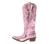ZPFDSG Santiag Femme Bottes de cowboy western blanches brodées à bout pointu for femmes, bottines à talons carrés et à enfiler(Color5,14)