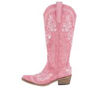ZPFDSG Santiag Femme Bottes de cowboy western blanches brodées à bout pointu for femmes, bottines à talons carrés et à enfiler(Color6,14)