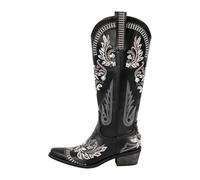 ZPFDSG Santiag Femme Bottes de cowboy western blanches brodées à bout pointu for femmes, bottines à talons carrés et à enfiler(Color2,14)