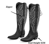 ZPFDSG Santiag Femme Bottes de cowboy western brodées à bout pointu et fermeture éclair latérale for femmes, bottines cowgirl à talons carrés(Color3,14)