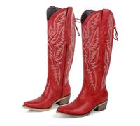ZPFDSG Santiag Femme Bottes de cowboy western brodées à bout pointu et fermeture éclair latérale for femmes, bottines cowgirl à talons carrés(Color4,14)