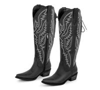 ZPFDSG Santiag Femme Bottes de cowboy western brodées à bout pointu et fermeture éclair latérale for femmes, bottines cowgirl à talons carrés(Color1,14)