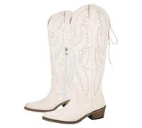 ZPFDSG Santiag Femme Bottes de cowboy western brodées à bout pointu et fermeture éclair latérale for femmes, bottines cowgirl à talons carrés(Color5,14)