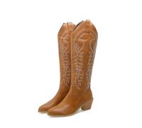 ZPFDSG Santiag Femme Bottes de cowboy western brodées for femmes, chaussures à talons compensés, à la mode, grandes tailles 45 50(Brown,46)