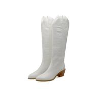 ZPFDSG Santiag Femme Bottes de cowboy western brodées for femmes, chaussures à talons compensés, à la mode, grandes tailles 45 50(WHITE,46)