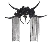 ZPGVWXKO Accessoire Photo pour Halloween : Serre-tête En Corne D'antilope, Bandeau Décoratif à Pompons et Fleurs. Idéal pour Halloween, Noir