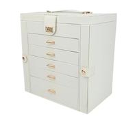 ZPGVWXKO Boîte à Bijoux Rangement Multi Usages pour Accessoires Coffret à Bijoux Organisé avec 6 Tiroirs Miroir Support Cuir PU Montres Colliers Bracelets, Blanc