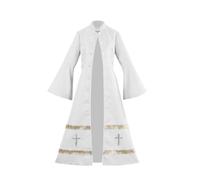 ZPGVWXKO Costume Prêtre Médiéval Robe Habit Soutane à Manches Cloches Devant Boutonné avec Liserés Croix sur Section Inférieure Tombé Noble Fibre Mélangée, Blanc, M